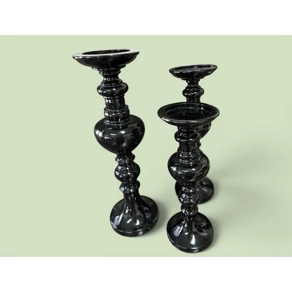 3 Black Tall Candle Sticks Candle Holders Resin Pillar Candles Modern Decor
